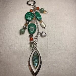 NWT Artisan Handmade Adventurine Stone & Glass Beaded Bag Purse Charm